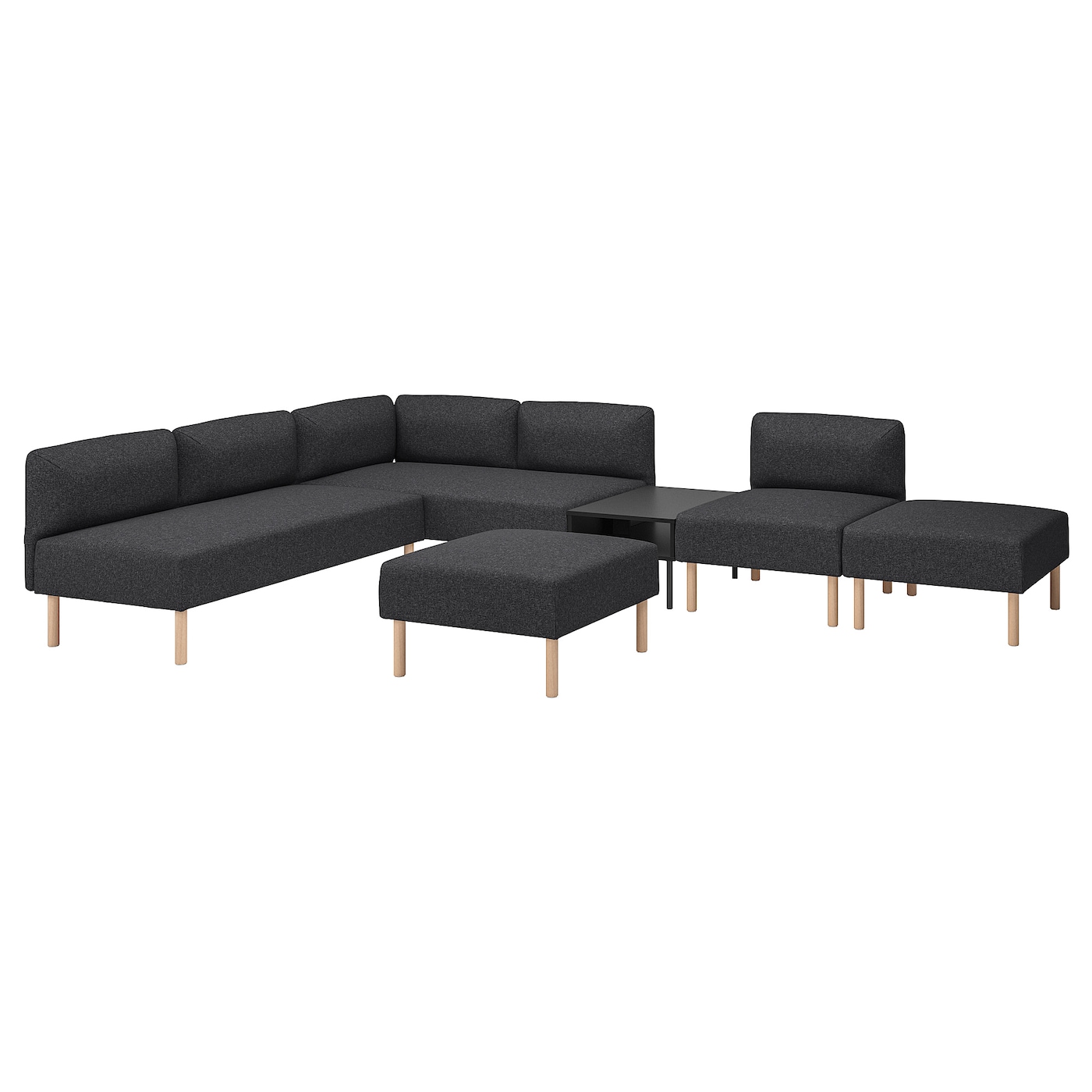 IKEA LILLEHEM 6-os sofa moduł ze stolikiem pomoc, Gunnared/ciemnoszary drewno, Szerokość: 342 cm