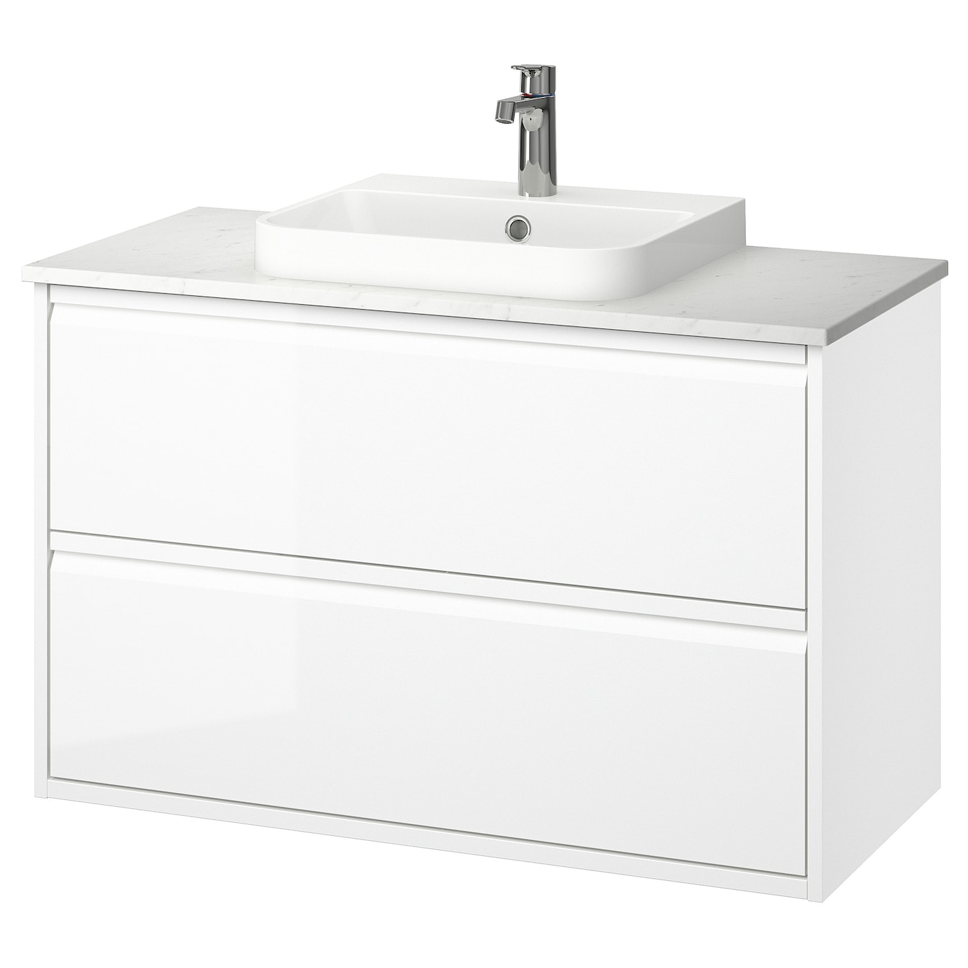 IKEA ÄNGSJÖN / BACKSJÖN szaf umyw z szufladami/umyw/bateria, połysk biały, 102x49x71 cm