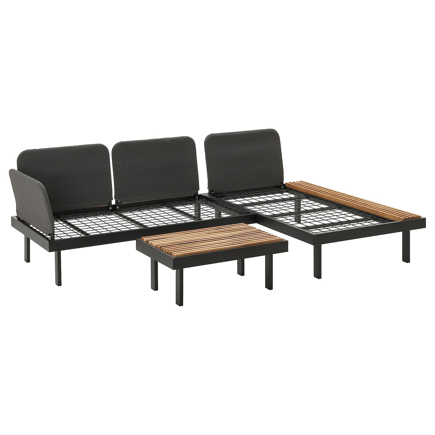 IKEA REVSKÄR trzyosobowy zestaw wypoczynkowy, antracyt zewnętrzne, Głębokość: 130 cm