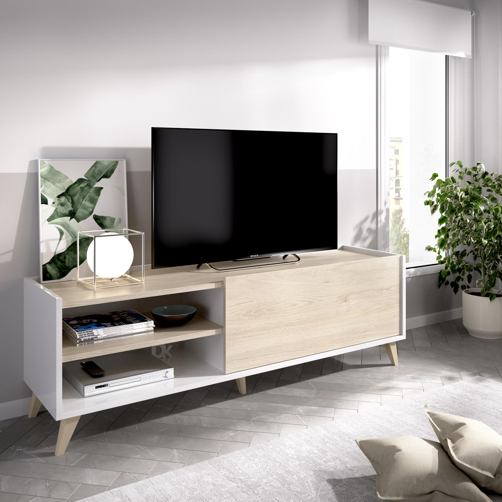 Designerski stolik pod telewizor Ness white