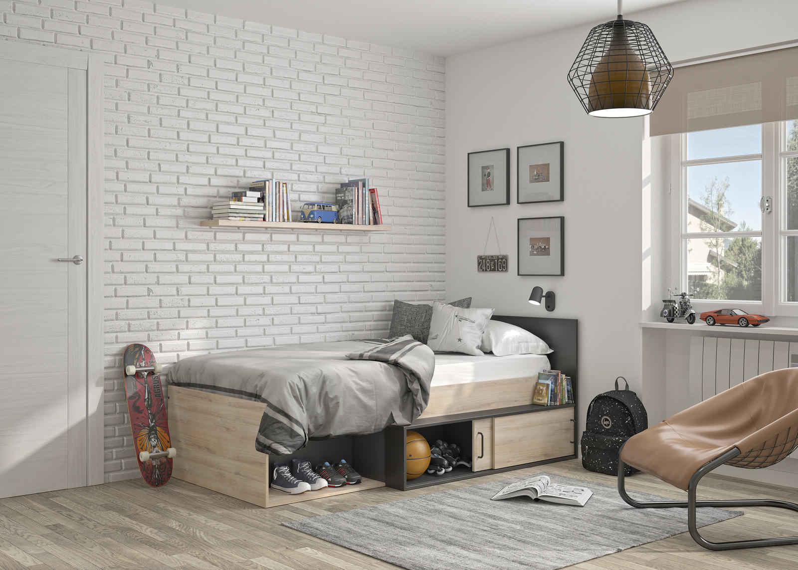 Kompaktowe łóżko dziecięce w industrialnym designie Erquy