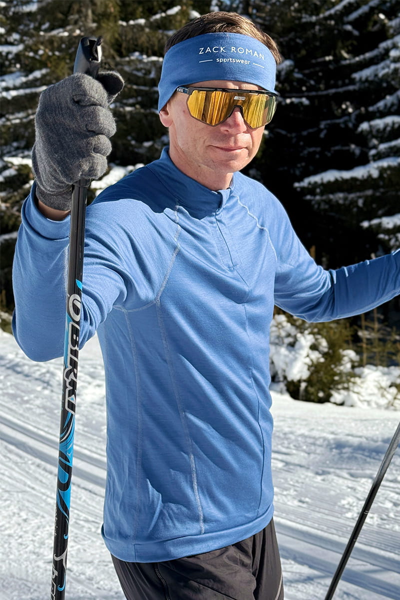 Koszulka kolarska Extra Warm z wełny merino, błękitna, 283 gr
