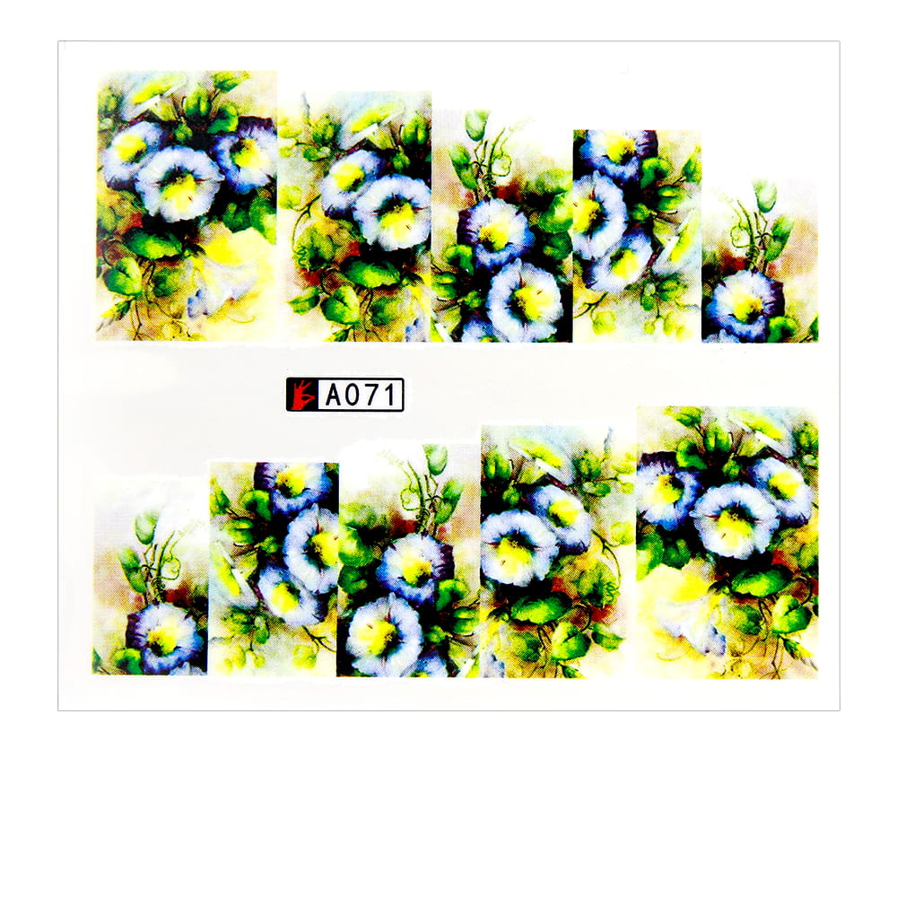 Naklejki wodne do paznokci arkusz 6,5 x 5,5 cm na 10 palców a Nr 071