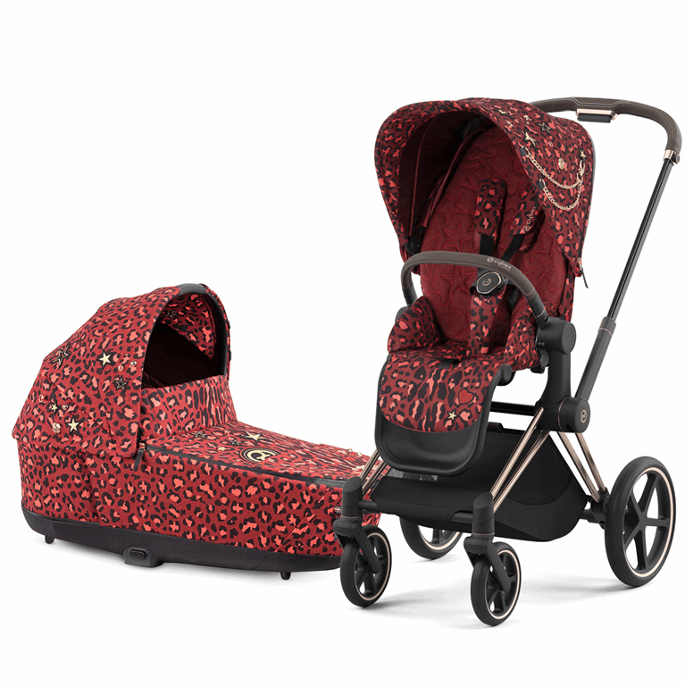 Cybex Priam 4.0 Rockstar by Alec Voelkel - wózek spacerowy z gondolą Lux-Rockstar by Alec Voelkel-Chrome z brązową rączką