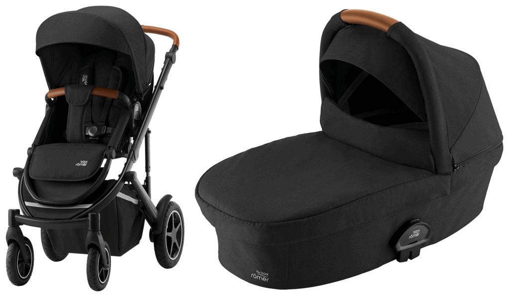 Britax Romer, Smile 3 Komfort 3w1 - wózek głęboko - spacerowy z fotelikiem od urodzenia do około 15 miesiąca życia-Space Black-Midnight Grey