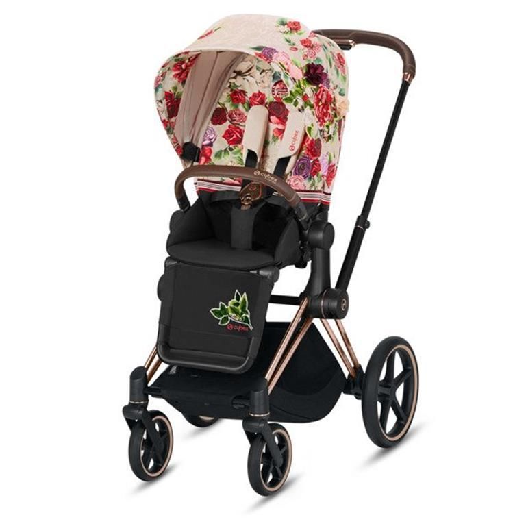 Cybex, Priam 2.0 Fashion Collection - wózek spacerowy -Spring Blossom Light-Chrome z brązową rączką