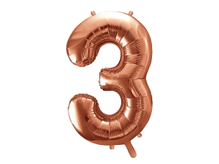 Balon foliowy Cyfra "3", 86cm, różowe złoto