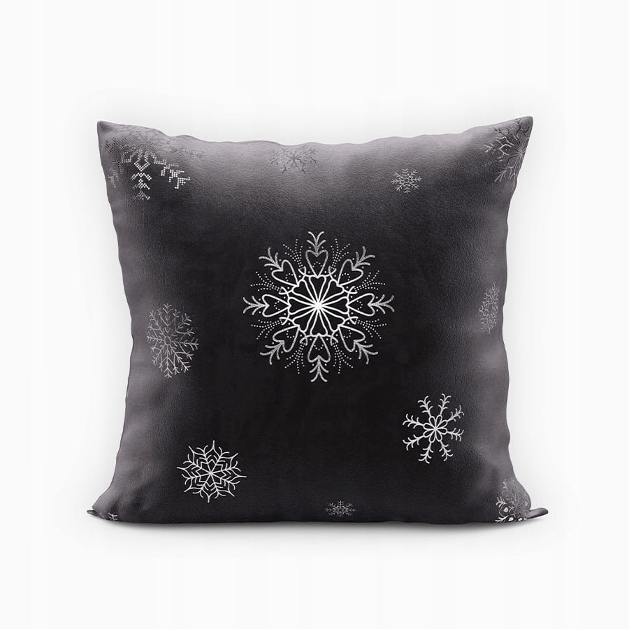 ŚNIEŻKI Poszewka dekoracyjna VELVET 40x40 czarna, srebrny wzór - idealna