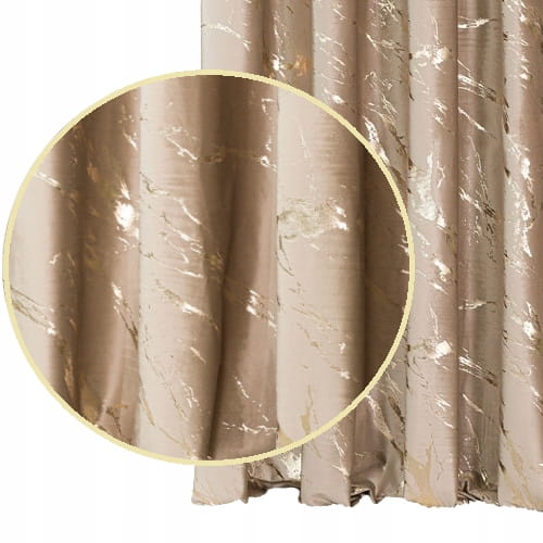 Zasłona velvetowa marmur beżowa ze złotym nadrukiem 230x140 taśma