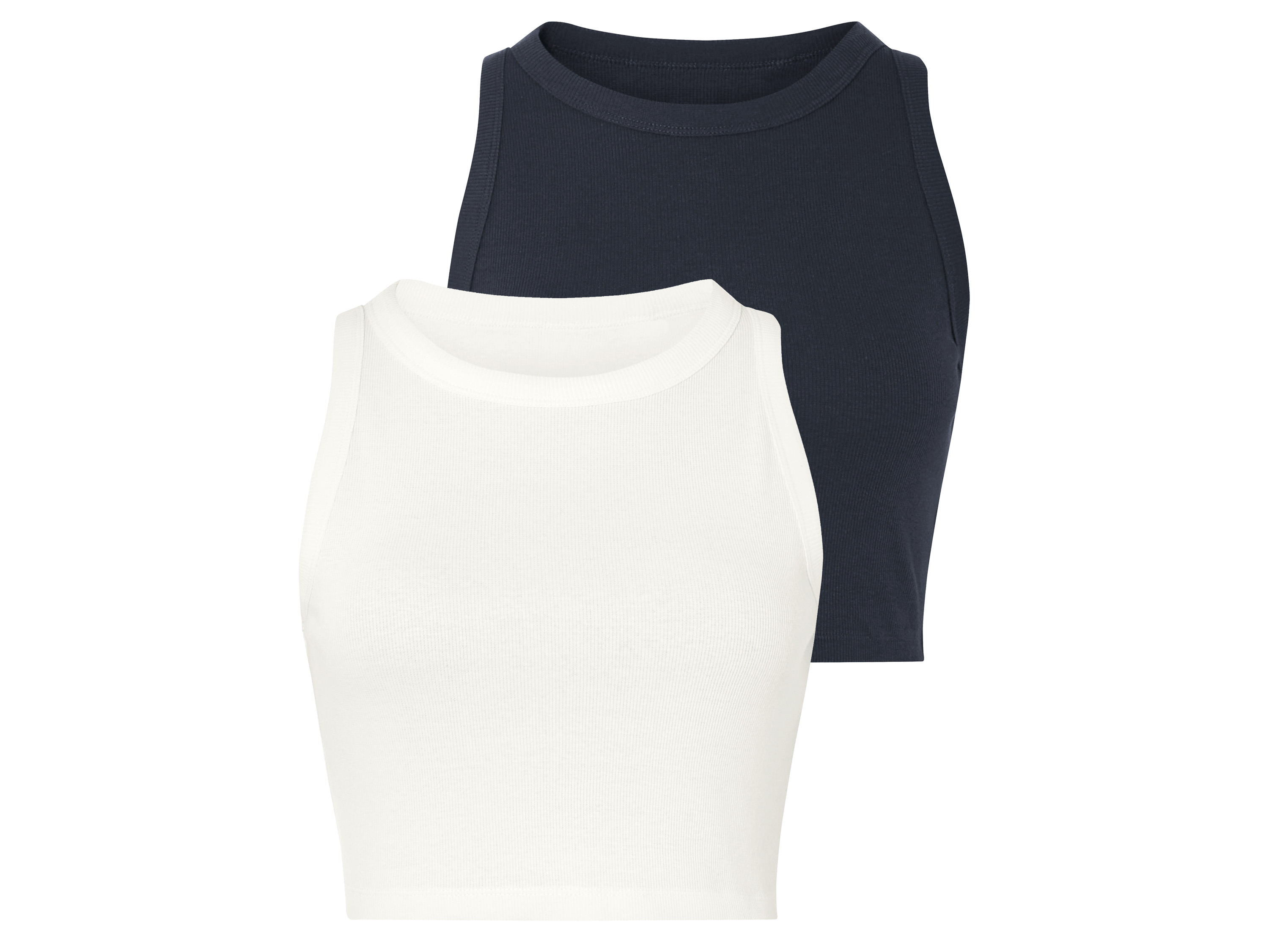 esmara Crop topy damskie z bawełną, 2 sztuki biały/granatowy, S 36/38