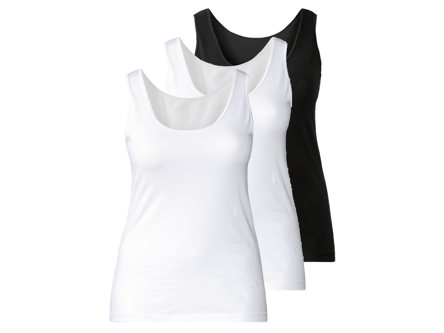 esmara Podkoszulki damskie XXL z bawełną, 3 sztuki Czarny / biały, 3Xl56/58