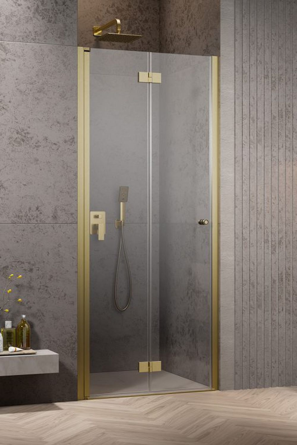 Darmowa Dostawa - Drzwi prysznicowe 90 cm składane Radaway Nes Brushed Gold DWB 100290909901L