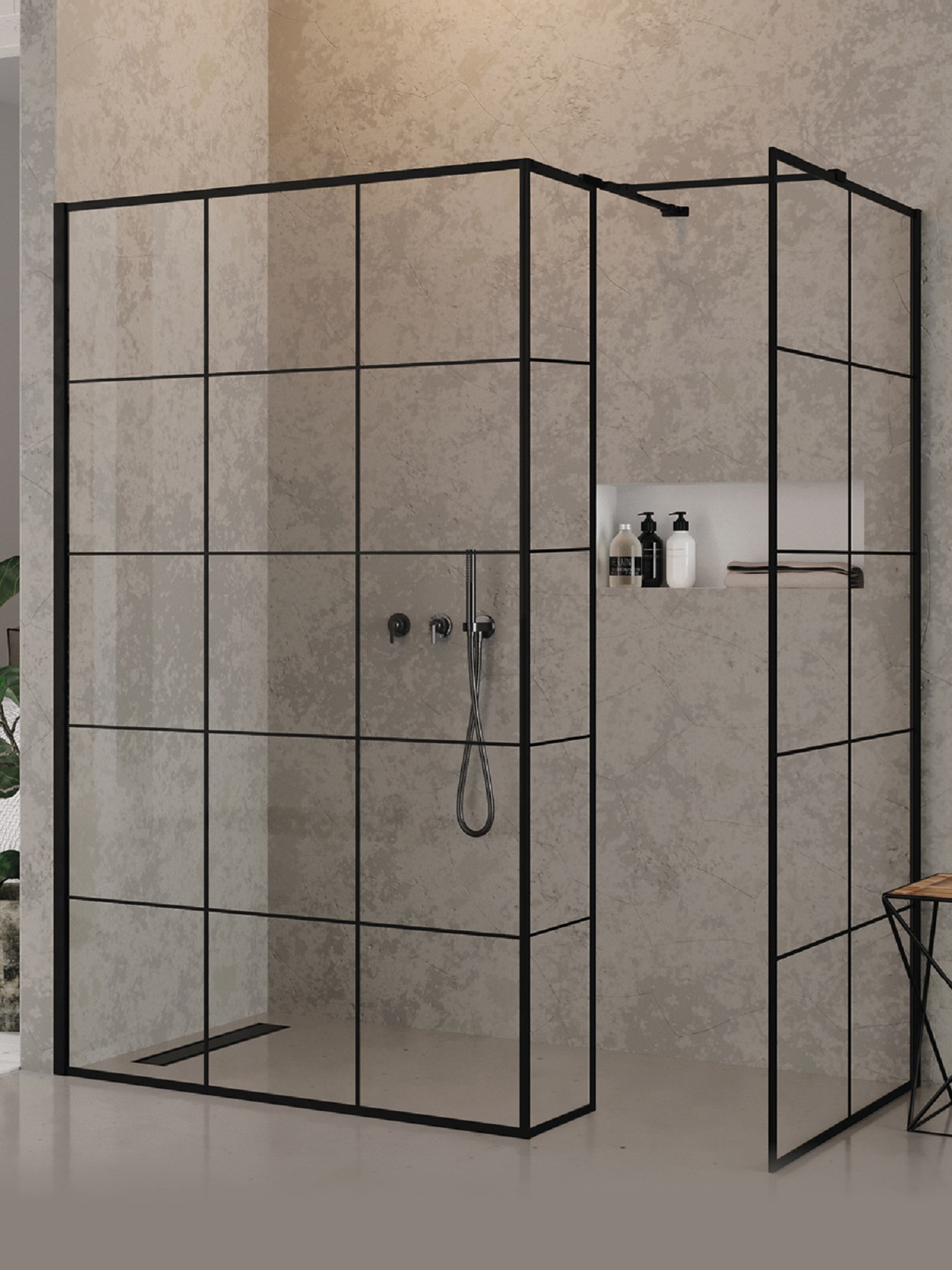 Darmowa Dostawa - Ścianka prysznicowa walk-in 100 cm czarny mat/szkło ze wzorem New Trendy New Modus Black EXK6962