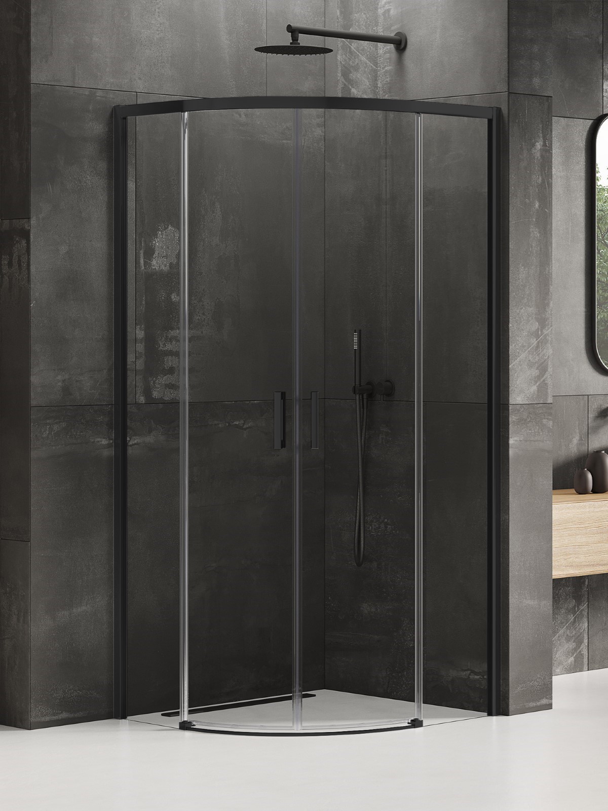 Darmowa Dostawa - Kabina prysznicowa 90x90 cm półokrągła czarny mat/szkło przezroczyste New Trendy Prime Black K3557