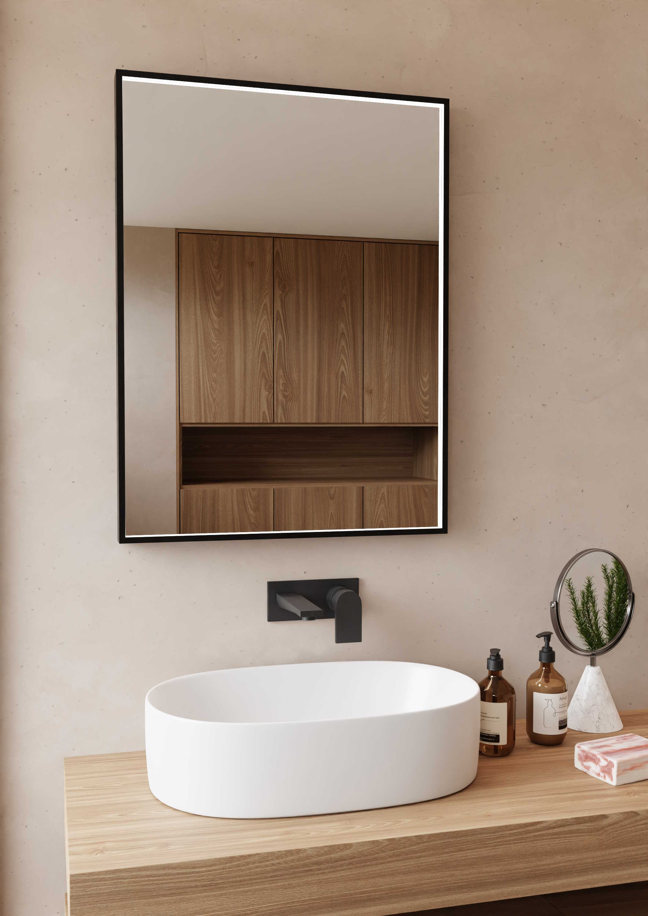Darmowa Dostawa - Lustro 60x80 cm prostokątne z oświetleniem czarny Dubiel Vitrum Poe 5905241013244