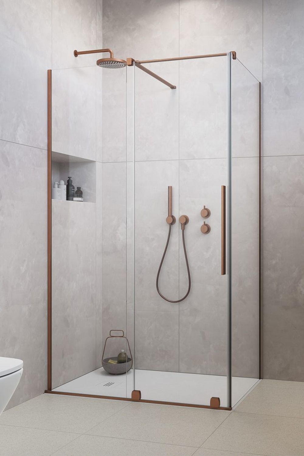 Darmowa Dostawa - Drzwi prysznicowe 100 cm rozsuwane Radaway Furo Brushed Copper KDJ 101045229301L/101104800101