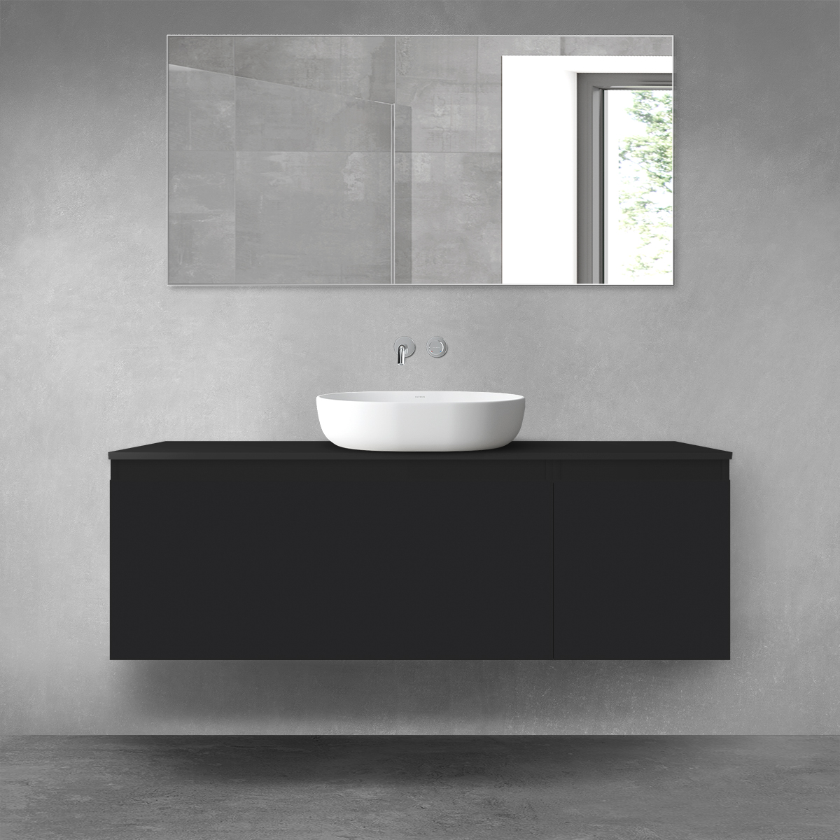 Darmowa Dostawa - Zestaw mebli łazienkowych 140x46.4x48.6 cm podumywalkowa wisząca czarna Oltens Vernal 68313300