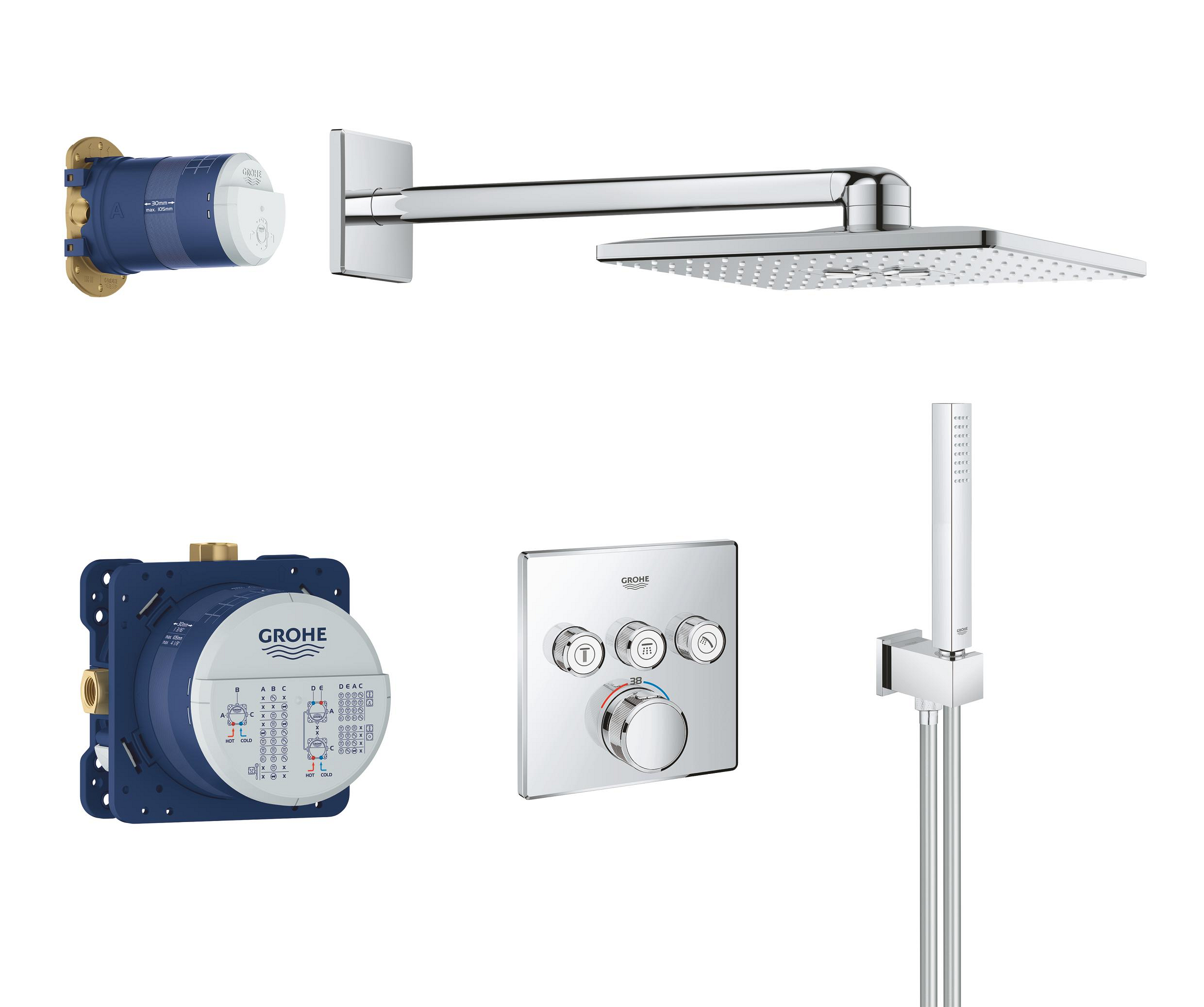 Darmowa Dostawa - Zestaw prysznicowy podtynkowy termostatyczny z deszczownicą chrom Grohe Grohtherm SmartControl 34706000
