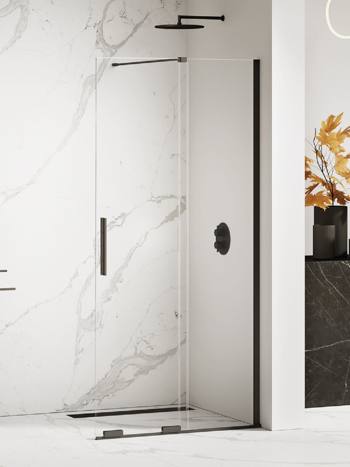 Darmowa Dostawa - Ścianka prysznicowa walk-in 100 cm czarny mat/szkło przezroczyste New Trendy Smart Black EXK4191