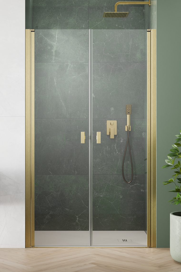Darmowa Dostawa - Drzwi prysznicowe 90 cm uchylne złoty szczotkowany/szkło przezroczyste Radaway Nes Brushed Gold DWD I 100270909901