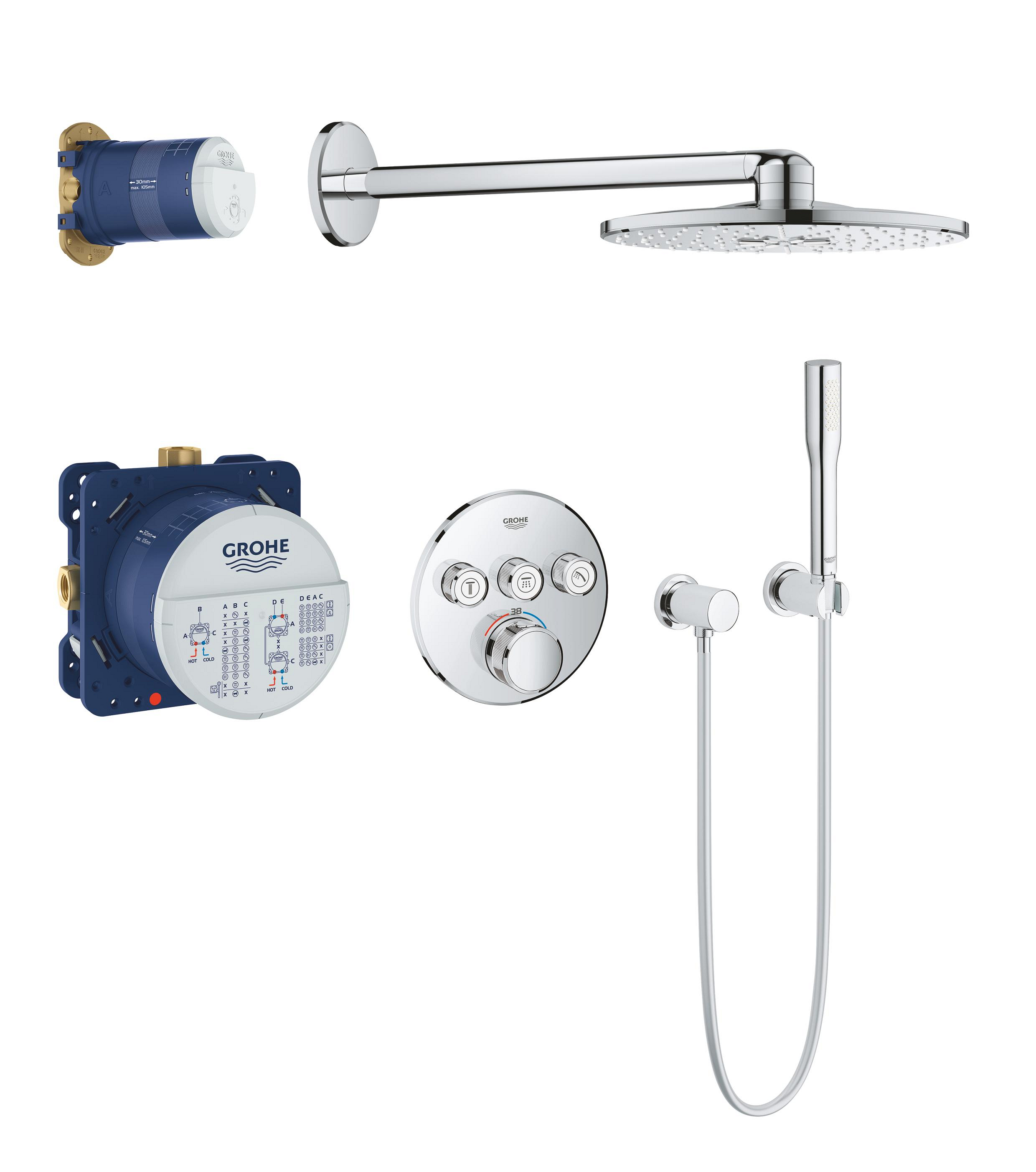 Darmowa Dostawa - Zestaw prysznicowy podtynkowy termostatyczny z deszczownicą starlight chrome Grohe Grohtherm SmartControl 34705000