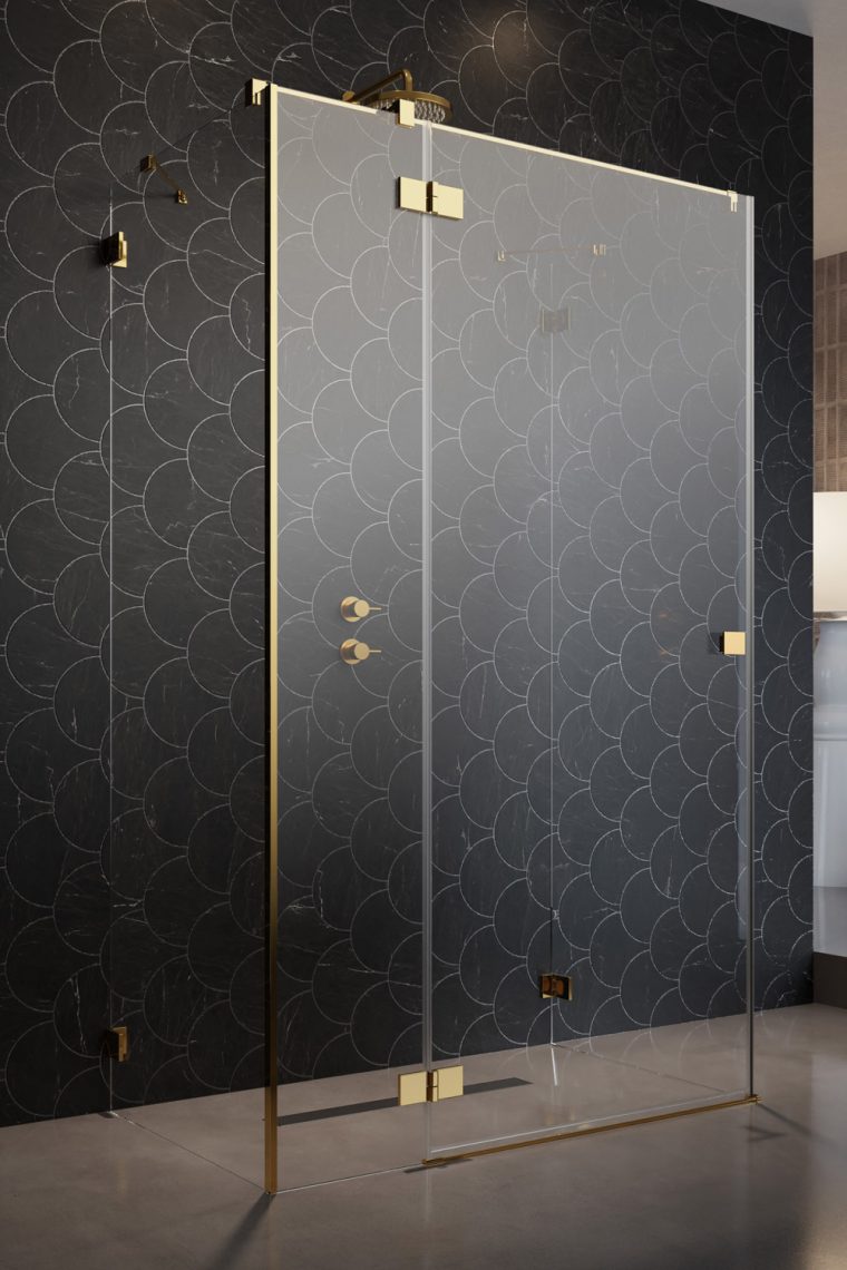Darmowa Dostawa - Drzwi prysznicowe 90 cm uchylne do ścianki bocznej Radaway Essenza Pro Gold KDJ+S 100973900901L