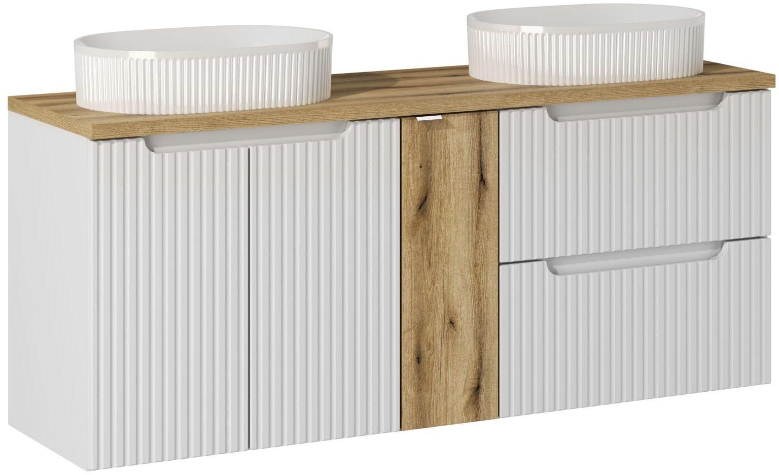 Darmowa Dostawa - Zestaw mebli łazienkowych 140x40x140 cm podumywalkowa wisząca biała-dąb Comad Nova White SETNOWBOAK140CMSDUNBEYOND5WH