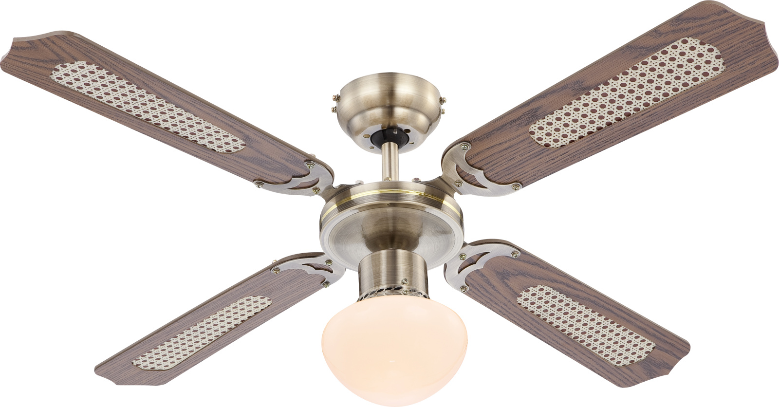Darmowa Dostawa - Lampowentylator podsufitowy 1x60 W biała-mosiądz-drewno Globo Lighting Champion 0309