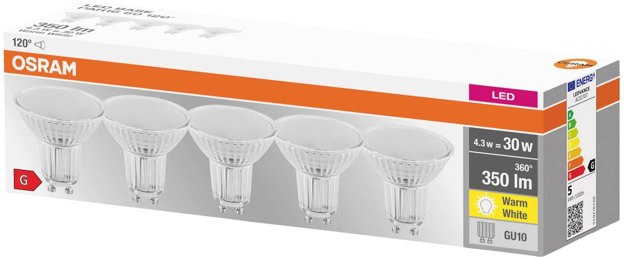 Darmowa Dostawa - Żarówki LED Multipack 5x4.3 W 2700 K gu10 Osram Base 4058075466579