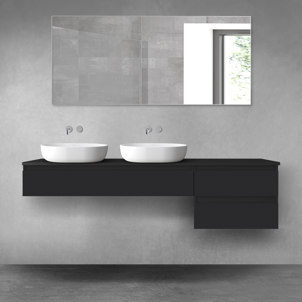 Darmowa Dostawa - Zestaw mebli łazienkowych 180x46.4x48.6 cm podumywalkowa wisząca czarna Oltens Vernal 68589300