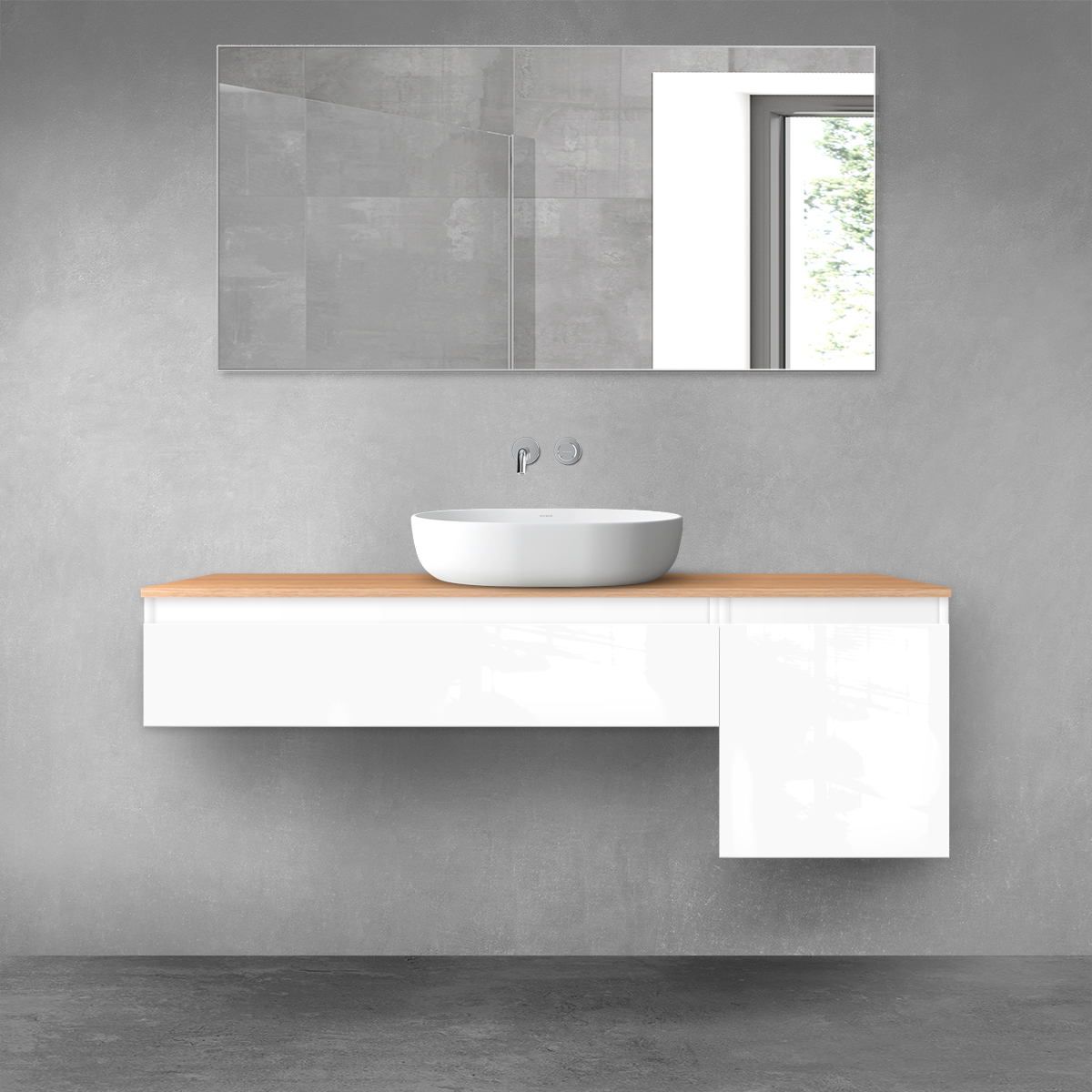 Darmowa Dostawa - Zestaw mebli łazienkowych 140x46.4x48.6 cm podumywalkowa wisząca biała-dab Oltens Vernal 68283000