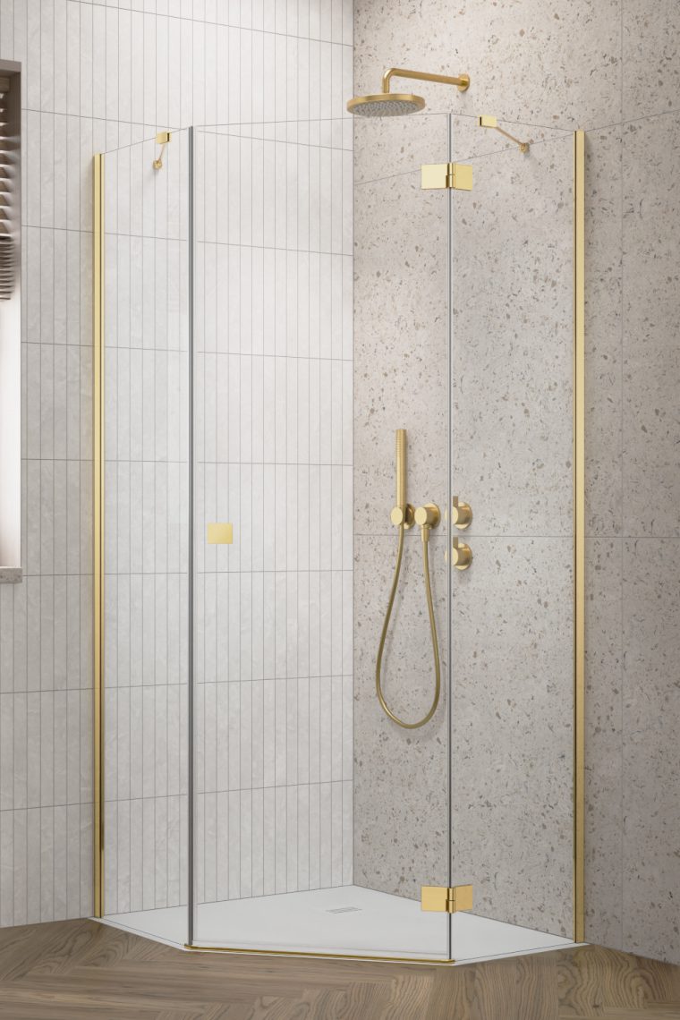 Darmowa Dostawa - Drzwi prysznicowe 60 cm uchylne złoty połysk/szkło przezroczyste Radaway Essenza Gold PTJ 13850100901R