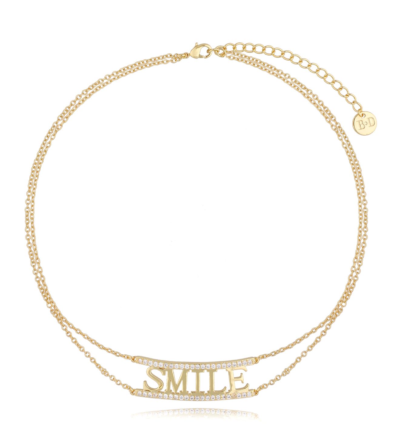 Naszyjnik złoty z kryształkami i napisem SMILE NS0163