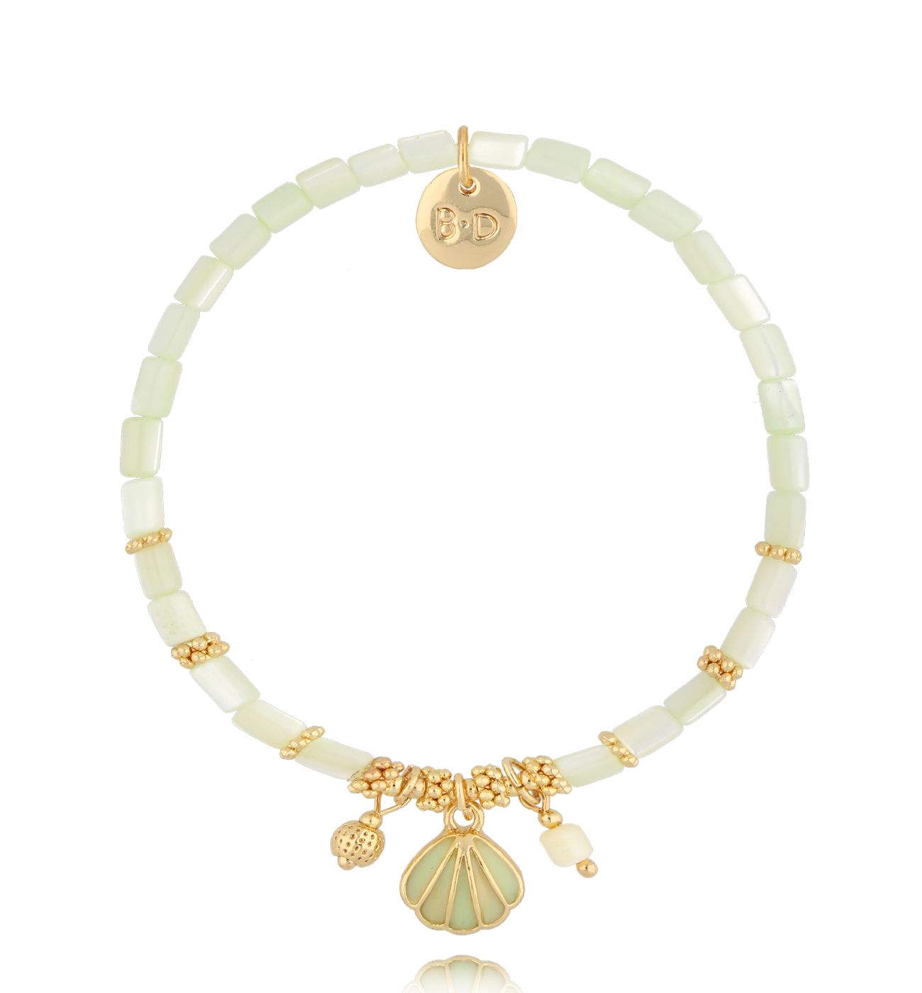Bransoletka z zieloną masą perłową i muszelką Marine BSH0190 - By Dziubeka