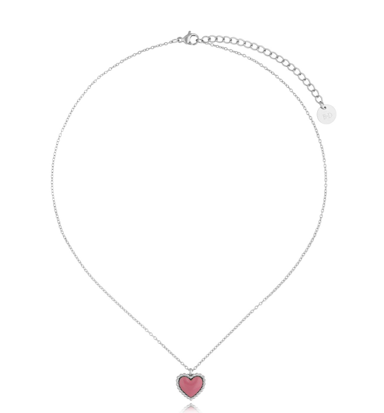 Naszyjnik srebrny z sercem i różową emalią Enamel Heart - By Dziubeka