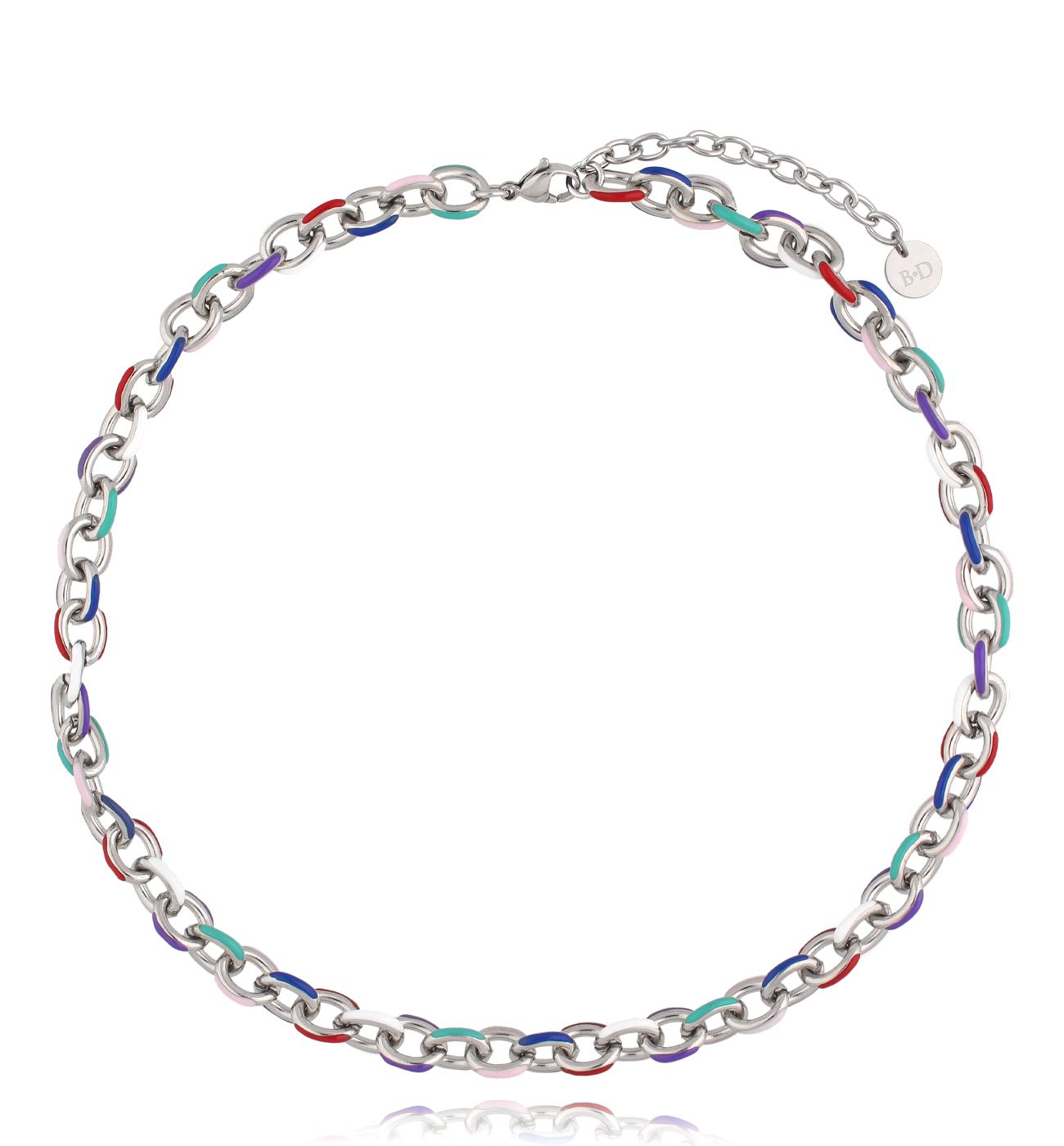 Naszyjnik srebrny z kolorowym łańcuchem Multicolor - By Dziubeka