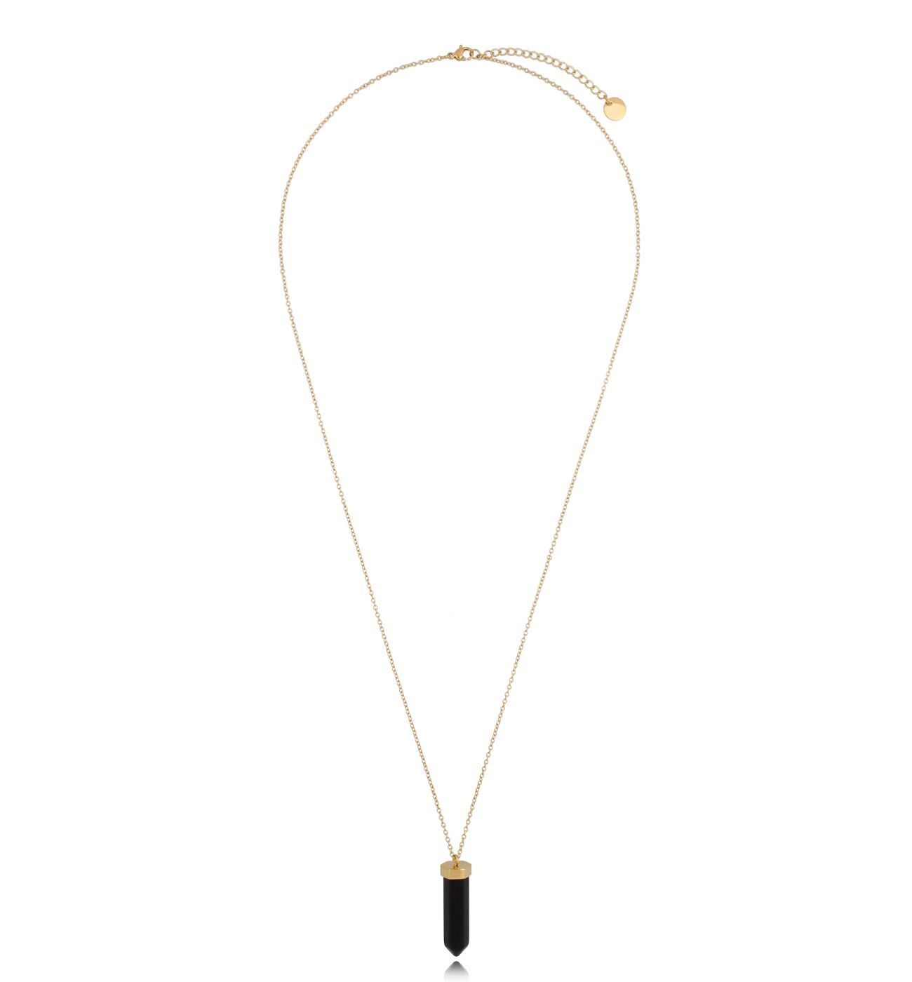 Naszyjnik złoty z czarnym agatem Go Get It 65 cm - By Dziubeka