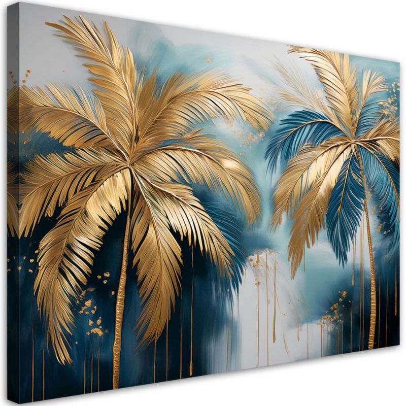 Obraz do salonu sypialni Feeby Złote Palmy Rośliny Glamour 60x40 cm 1szt