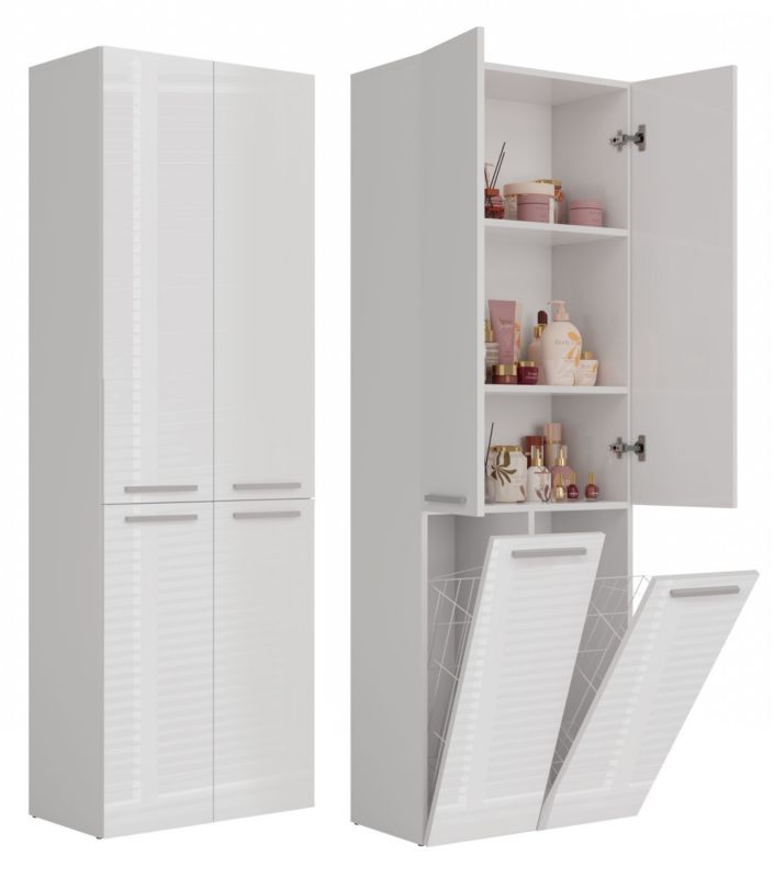 Szafka Łazienkowa Topeshop Słupek Nel DD 2K Kosz Biel Połysk 30x60x174 cm 1 szt.