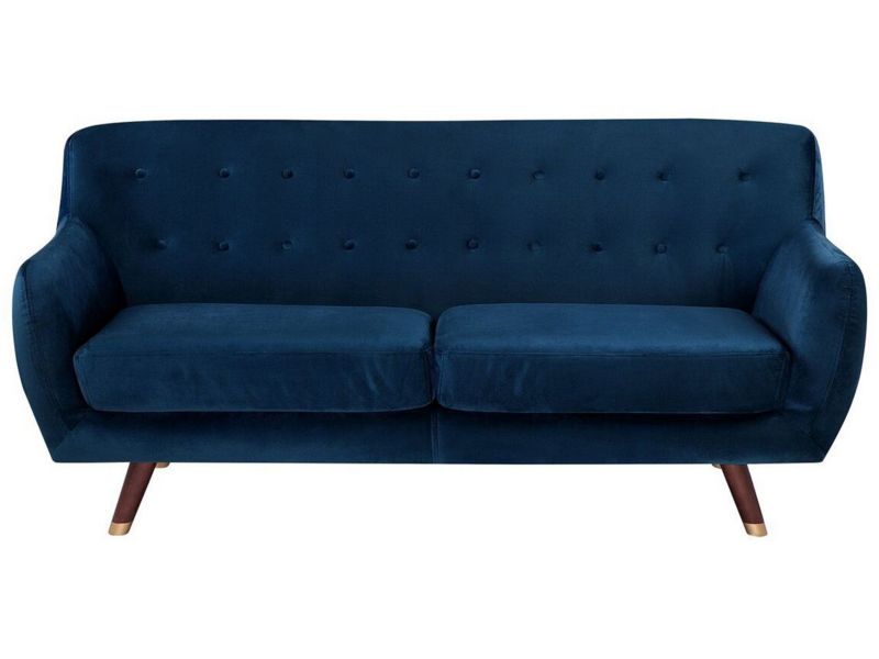 Sofa 3-osobowa welurowa niebieska Bodo 1 szt.