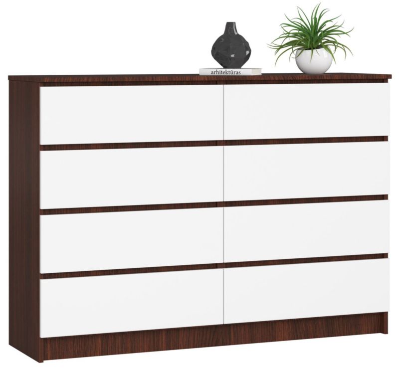 Komoda Akord K140 Wenge 138 cm 8 szuflad kolor Biały mat 138x40x99 cm 1 szt.