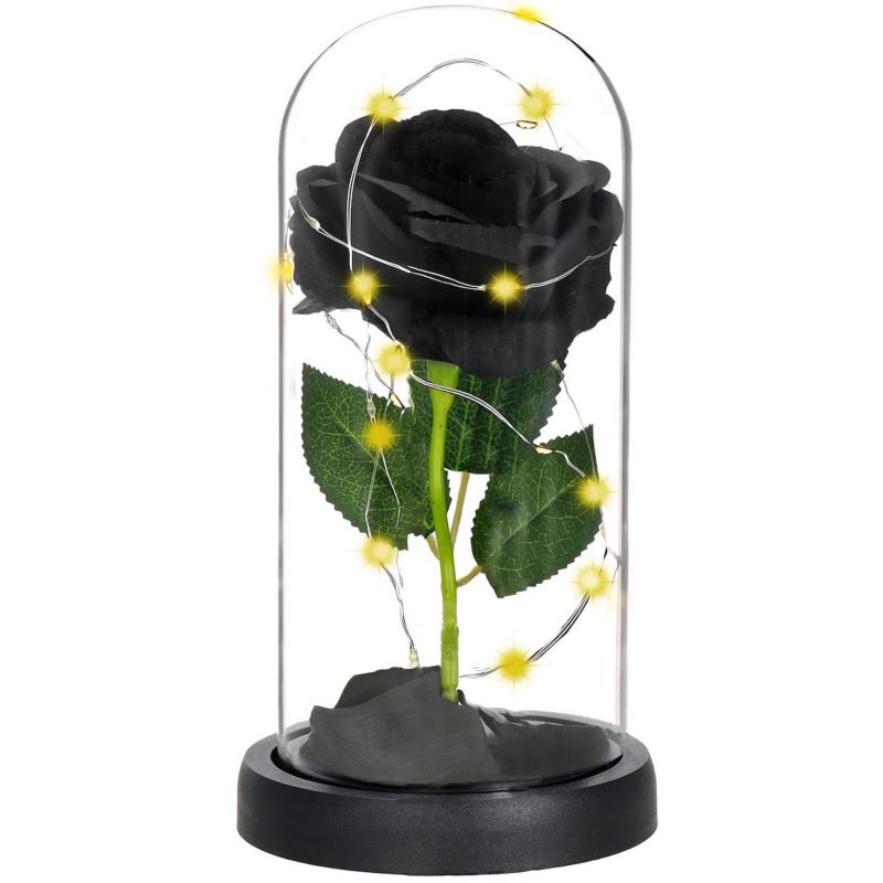 Wieczna róża Springos LED w szkle 21 cm świecąca czarna 1 szt.