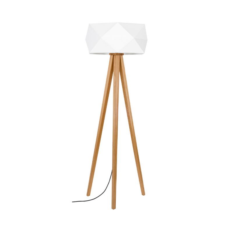 Drewniana Lampa Podłogowa SPOT Light 1xE27 Max.60W Dąb Olejowany FSC z Białą Tkaniną, Polski Producent, 1szt.