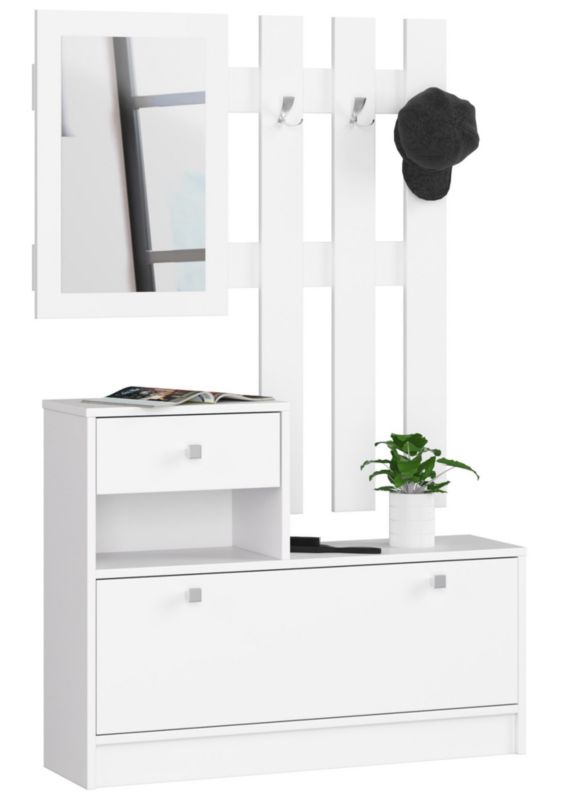 Zestaw mebli z szafką na buty Akord Biała 90 cm 1 drzwi 1 szuflada kolor Biały mat 2 półki 90x25x170 cm 1 zestaw