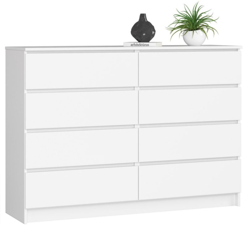 Komoda Akord K140 Biała 138 cm 8 szuflad kolor Biały mat 138x40x99 cm 1 szt.