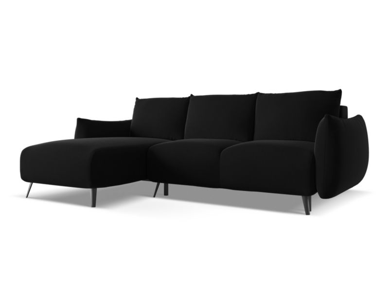 Narożnik lewostronny z funkcją spania Makamii Malie z weluru 242x162 cm czarny 1 szt.