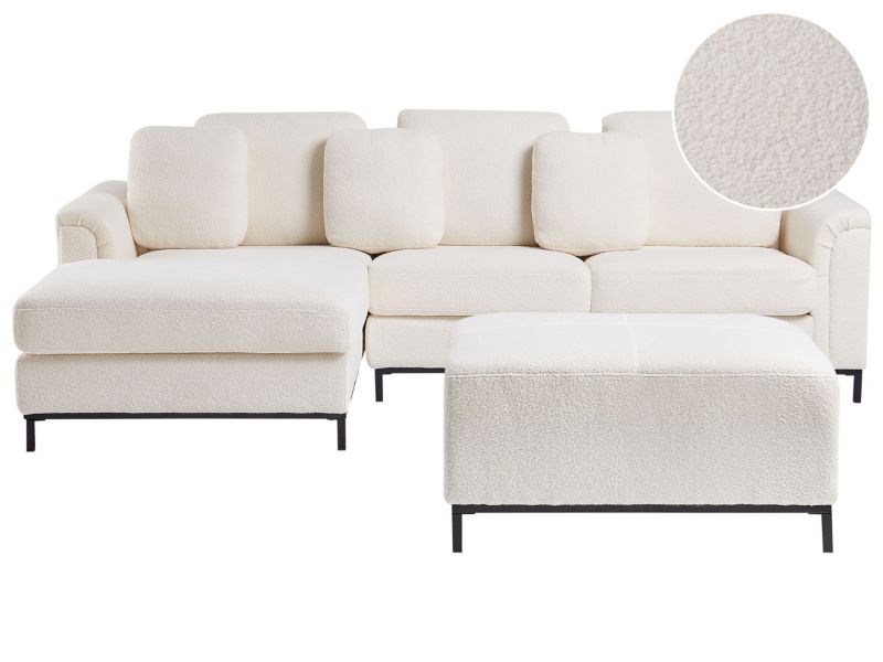 Sofa narożna prawostronna z otomaną Oslo Boucle Biały dla 5 osób Prawostronny 1 kpl