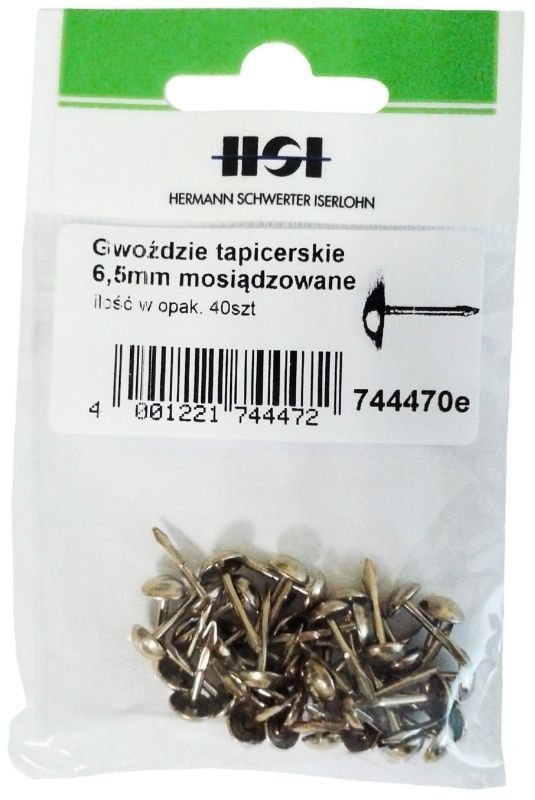 Gwoździe tapicerskie 6,5 mm mosiądzowane 40 szt.