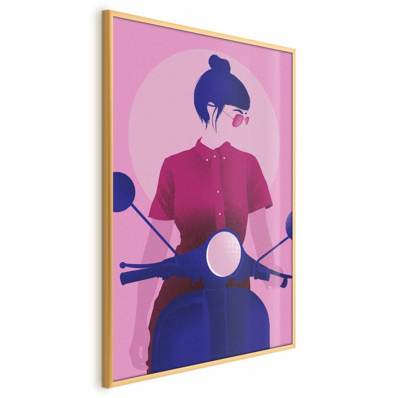 Plakat Artgeist Kobieta na skuterze 21x30 cm z ramą złotą 1 szt