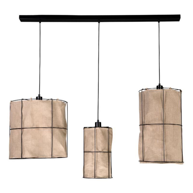 Lampa Wisząca SPOT Light 3xE27 Max.15W LED Połączenie Czerni z Beżowymi Lnianymi Abażurami, Polski Producent, 1 szt.